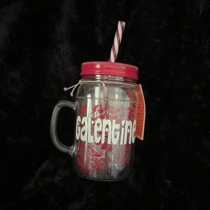 Galentine Double Walled Acrylic Mason Jar with Candy Striped Straw *NEW*